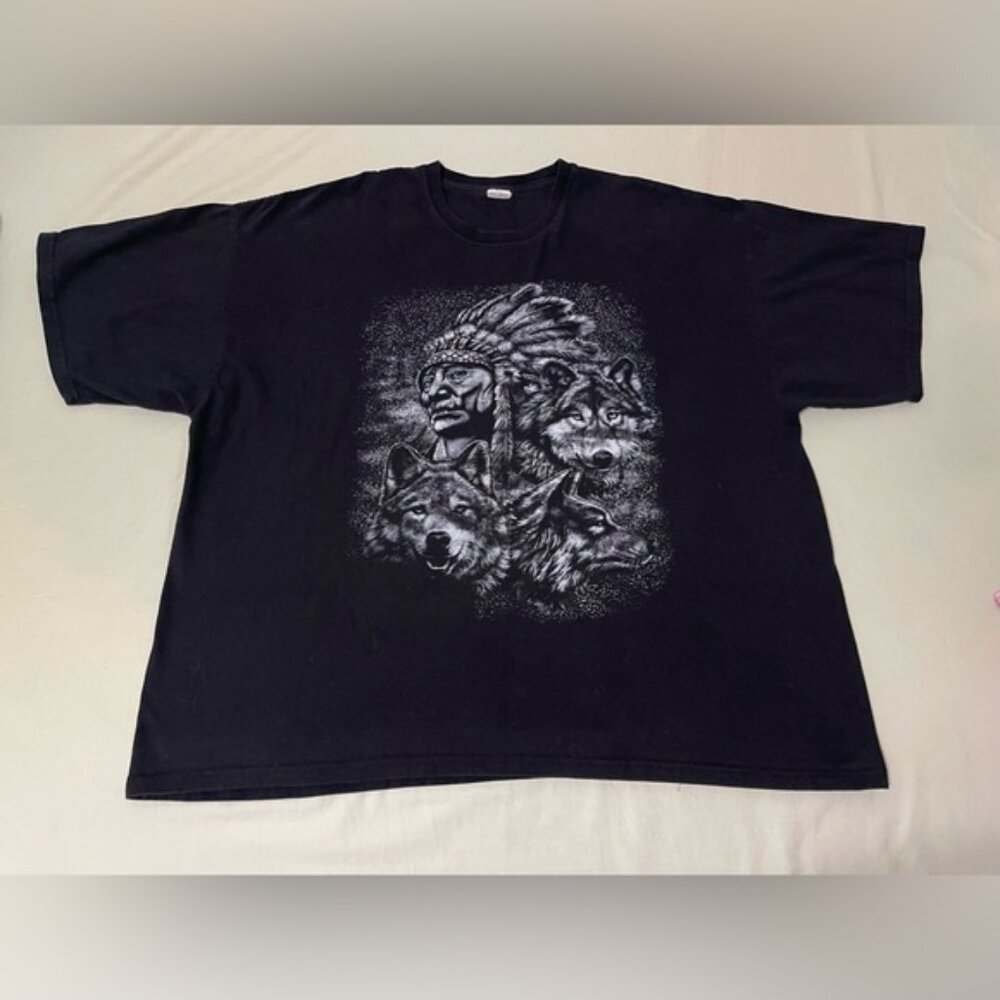 Vintage Native American Aztec Wolf Graphic‎ T Shirt Men’s Size 3XL Black